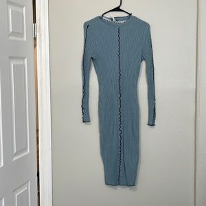 Baby Blue Long Sleeve Midi Dress